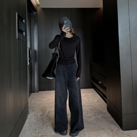 【视觉魔法藏肉款】一字荡领修身长袖打底衫 商品图5