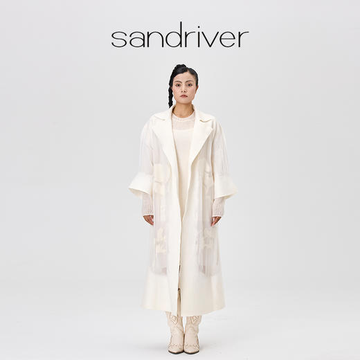 真丝羊绒相拼格桑花手工毛毡女大衣  SJF97W318N 商品图9