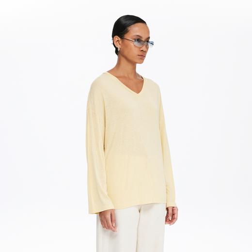 oneup亚麻宽松V领长袖T恤 商品图2