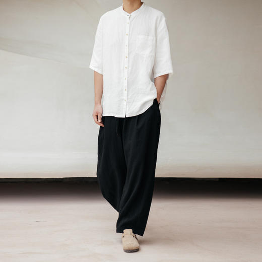 绽放605朵【黑白灰】2025汉麻黑色弯刀阔腿裤显瘦百搭男装休闲裤 商品图4