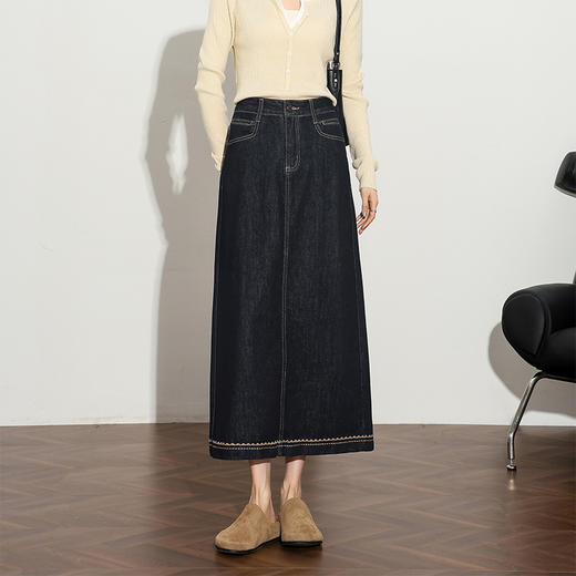 西遇复古气质优雅牛仔裙女秋季高腰显瘦通勤中长款直筒半身裙H0051318 商品图1