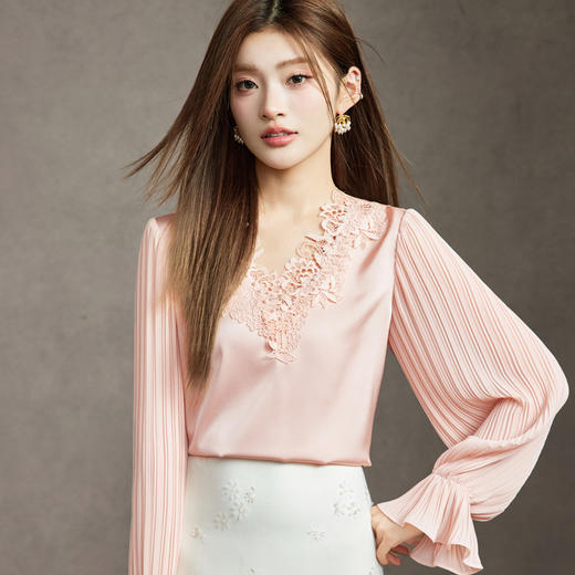 「自」全新升级【铂金会员183/天猫239/差价56】(01003)洛诗琳新款蕾丝拼接雪纺衫2025秋季设计感气质雪纺衬衫女 商品图0