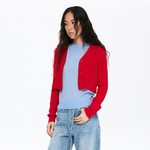 oneup羊驼毛V领短款毛衣开衫 商品图4