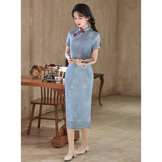 6052 绝美改良国风旗袍夏季2025新款少女夏年轻款蓝色连衣裙新中式优雅 商品图1