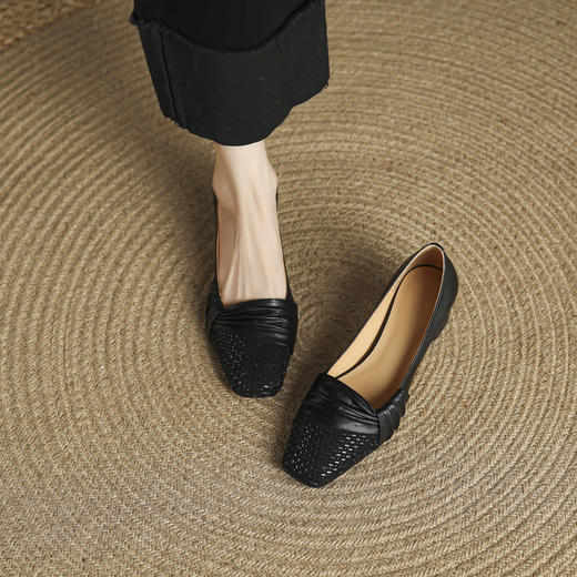 【预售5天】法式复古手抓羊皮优雅低跟单鞋女通勤真皮方头浅口小皮鞋MLS&A1030 商品图2