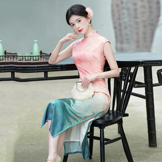 渐变色新中式旗袍改良年轻款修身礼服夏季SC21438 商品图1