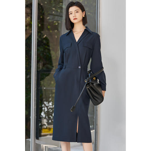 剩S/M 米思阳2026春季气质通勤风修身显瘦连衣裙V领侧开叉一步裙子女5361 商品图2