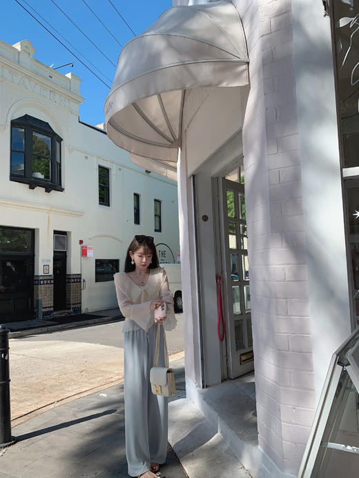 金蘑菇菇 假日滑滑裤 /高腰直筒垂感拖地裤松紧腰 商品图4