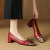 【预售5天】法式复古拼色粗跟方头单鞋女新款软羊皮中跟一脚蹬舒适浅口鞋DPJ&2900 商品缩略图0