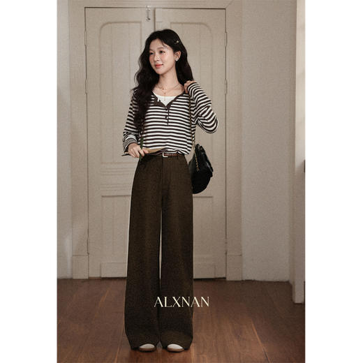 鹿向南「文艺书馆」咖色高腰休闲裤女秋季新款通勤直筒宽松阔腿裤 商品图4