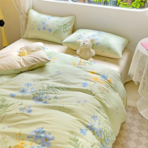 自然醒全棉印花100全棉床上四件套夏天纯棉被套床单宿舍被罩三件套床品NH161 商品图0