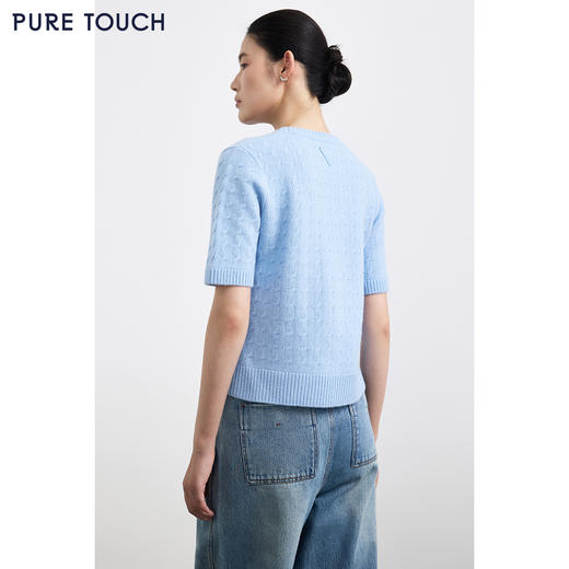 PURE TOUCH浅蓝色圆领绞花短袖针织衫 商品图4