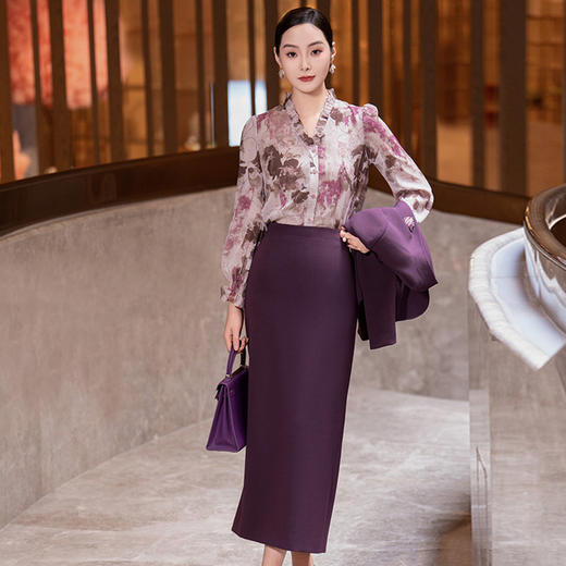 YBY L826时尚气质连立领外套修身半身裙职业通勤套装裙 商品图1