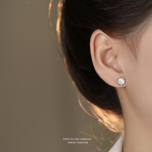【含烟】S999纯银白猫眼石耳钉【YXS-E5619】 商品图2