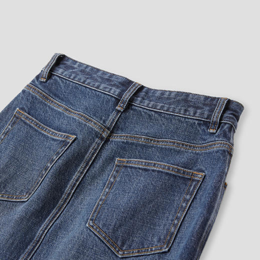 ROMI STUDIO“法式浪漫”酵洗棉质高腰后开衩牛仔八分裙RWCAXA4594 商品图3