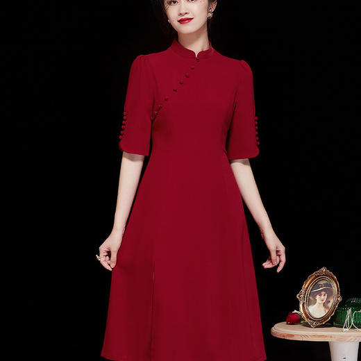 「自」全新升级【铂金会员358/天猫479/差价121】(41532)洛诗琳优雅国风连衣裙2025早秋新中式改良开叉显瘦旗袍裙女 商品图3