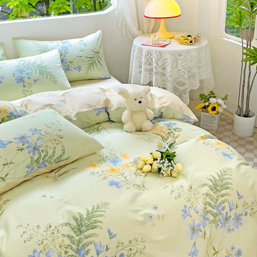 自然醒全棉印花100全棉床上四件套夏天纯棉被套床单宿舍被罩三件套床品NH161 商品图5