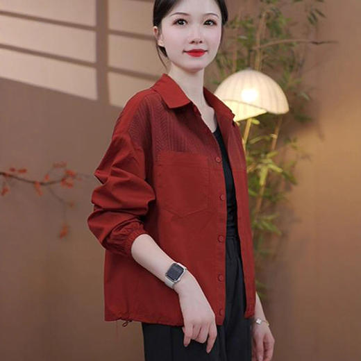 中年妈妈秋款条纹拼接宽松外套G洋气百搭女装大码休闲翻领上衣 商品图4