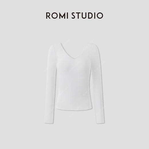 ROMI STUDIO“简约优雅”轻柔磨毛高弹修身V领长袖T恤 RWCRSG2998 商品图0