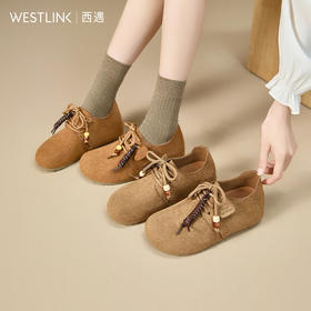 西遇系带勃肯鞋女新款秋季复古丑萌圆头平底乐福鞋软底单鞋K1857053