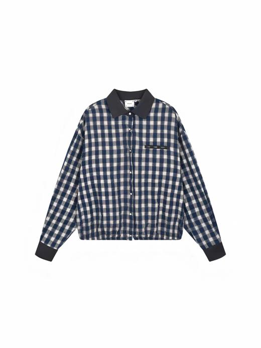 马得工地/MDGDCS13204/肌理格纹撞色领短款衬衫 商品图3