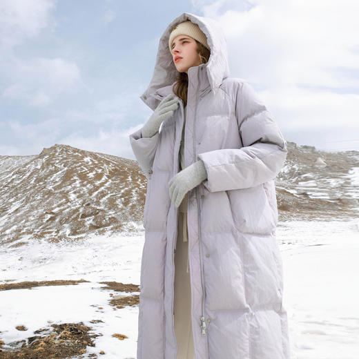 三彩2025冬季新款臻暖鹅绒服长款羽绒服保暖被子服口袋宽松休闲女 商品图2