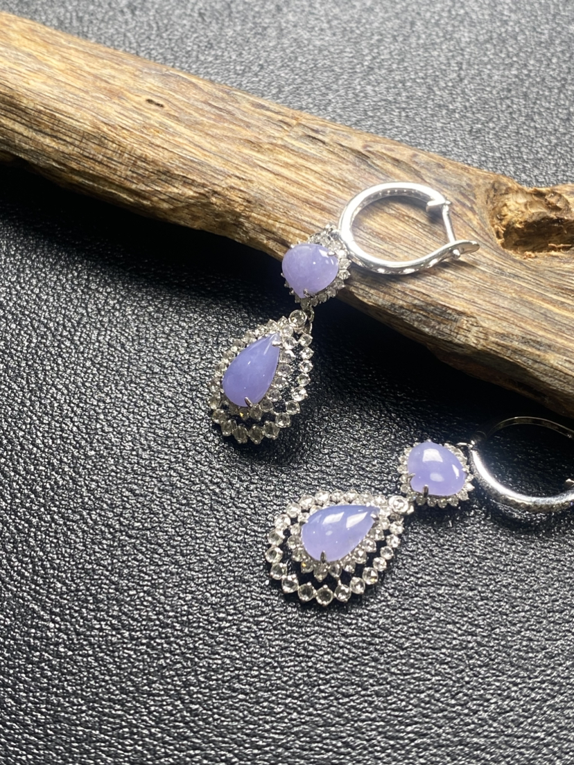 【FC0145】18K镶嵌翡翠冰紫水滴耳坠 色泽娇艳  款式精美  佩戴尽显优雅气质