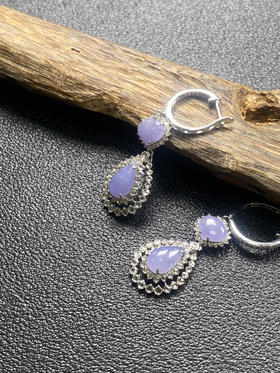 【FC0145】18K镶嵌翡翠冰紫水滴耳坠 色泽娇艳  款式精美  佩戴尽显优雅气质