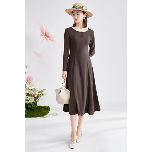 剩S/M/XL 米思阳2026春季新款时髦美拉德圆领连衣裙修身内搭长款裙子女1095 商品图4