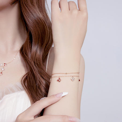 【预售3天】原创四叶草蝴蝶手链女纯银森系时尚夏季小清新网红双层手环手饰品A000985M 商品图0