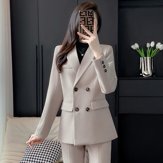 奢姿女装2025新款气质翻领职业套装女士时尚双排扣西装裤子两件套250918891 商品图2