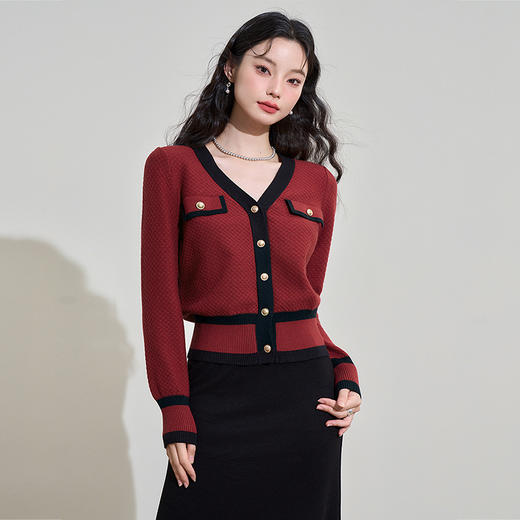 西遇小香风针织外套女秋季新款V领开衫法式针织衫V0050203 商品图3