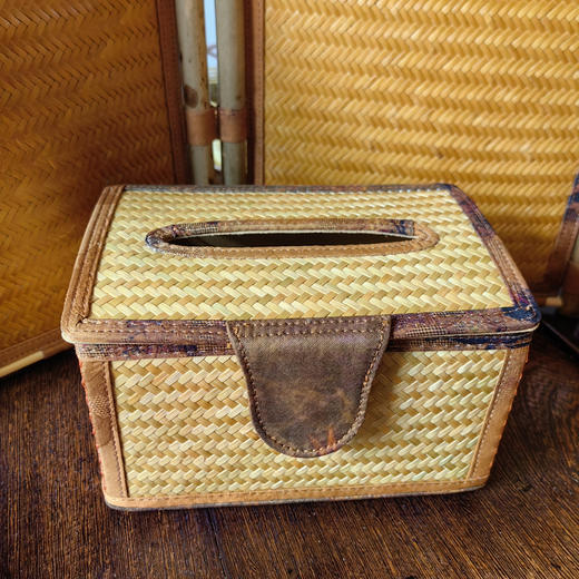 典藏香云纱升级版竹编纸巾盒小号 商品图3