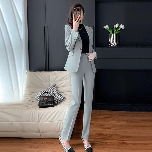 奢姿女装2025新款气质翻驳领职业套装女士时尚假口袋西装两件套250298895 商品图0
