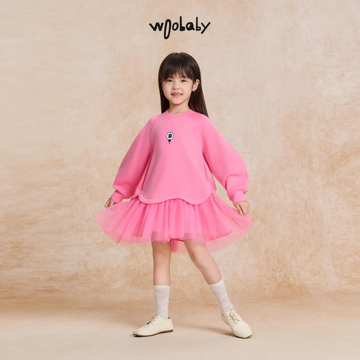 【woobaby】儿童轻盈空气层卫衣裙25秋新品网纱连衣裙女童公主裙长袖 商品图2