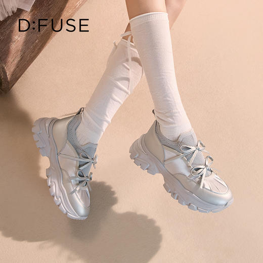 Dfuse迪芙斯2025秋季新款轻便厚底芭蕾舞鞋蝴蝶结增高老爹鞋透气休闲鞋DFD3112085 商品图3