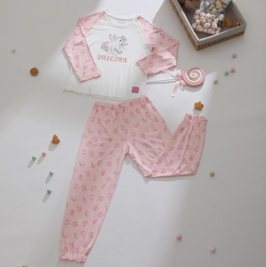 【彩虹独角兽莫代尔】舒雅童装女童长袖长裤家居套装彩虹独角兽95%莫代尔5%氨纶180g  3F/25267H 商品图1