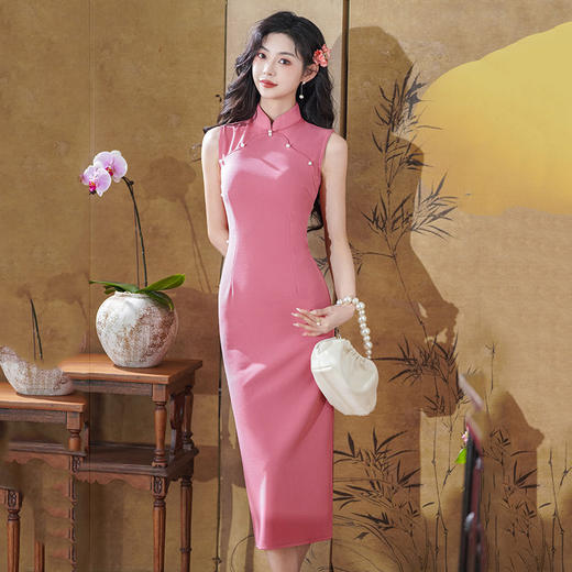 粉色绝美国风长款旗袍改良年轻款 SC21440 商品图0