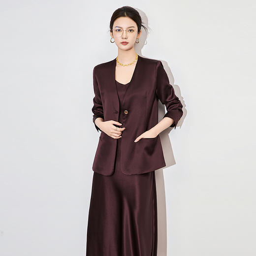 高级感醋酸垂坠立裁V领简约气质西装外套WLZD2502111 商品图0