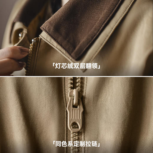 马登复古巴恩风灯芯绒撞色翻领短款收腰工装狩猎茄夹克外套女士秋 商品图2