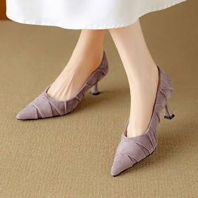 【预售5天】尖头细跟高跟鞋女新款气质时尚真皮褶皱浅口单鞋通勤鞋DB&M6551