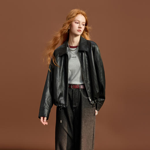 三彩2025冬季新款刺绣T恤圆领插肩袖修身上衣短款休闲M 商品图2