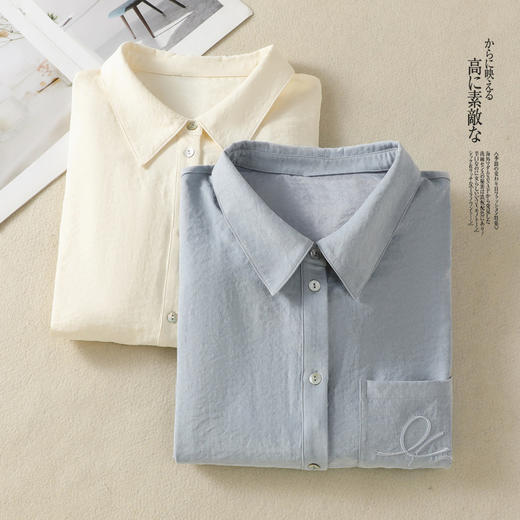 B108-6287秋季大码女装 奶皮衬衫·可调节抽绳宽松刺绣翻领上衣外套女 商品图2