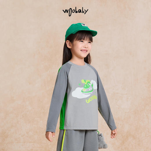 【woobaby】儿童长袖T恤2025秋季新品男童女童插肩袖纯棉3A抗菌内搭 商品图1