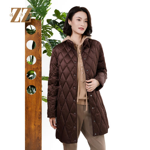 佐尔美秋冬新款 简约90绒立领菱格纹中长款羽绒服女 M44YY03 商品图2