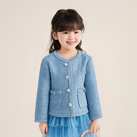 笛莎Deesha 童装女童外套2025冬新款女童织带爱心纽扣立体蝴蝶结香风外套