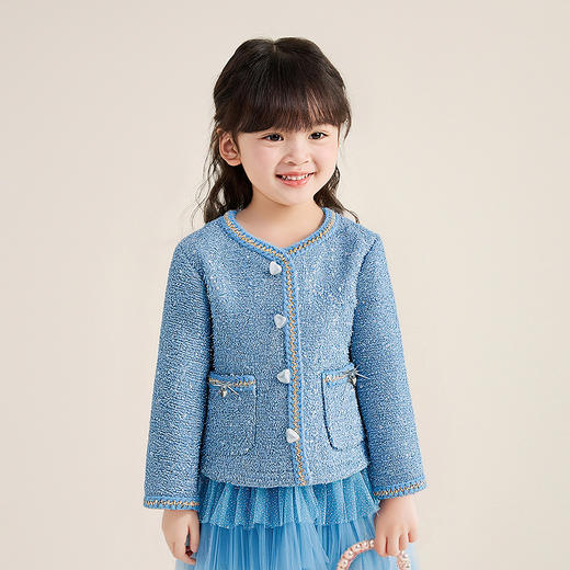笛莎Deesha 童装女童外套2025冬新款女童织带爱心纽扣立体蝴蝶结香风外套 商品图0