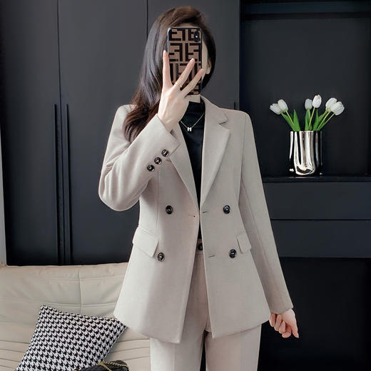 奢姿女装2025新款气质翻领职业套装女士时尚双排扣西装裤子两件套250918891 商品图4