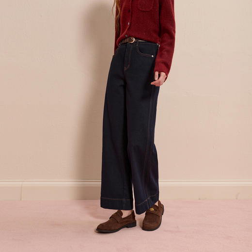 三彩2025冬季新款磨毛牛仔裤休闲直筒裤九分裤简约显瘦M 商品图2