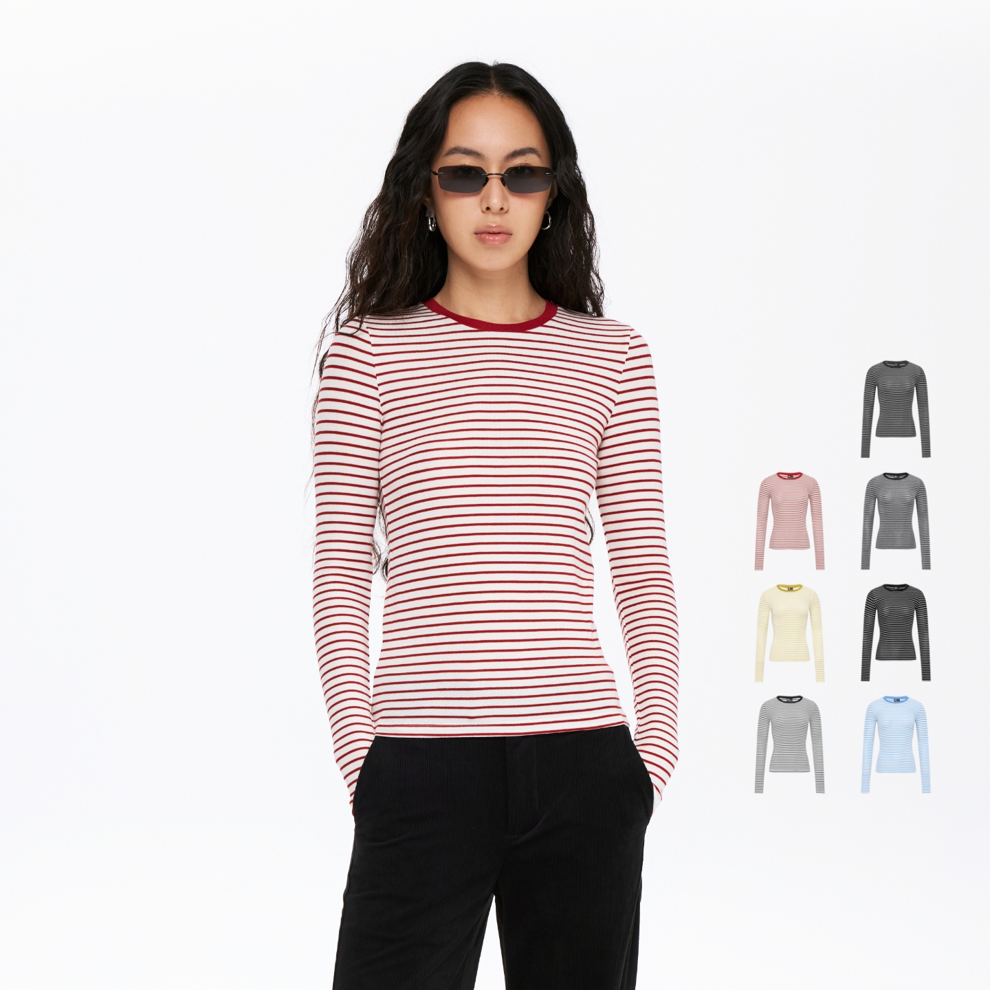 oneup天丝羊毛彩色条纹长袖